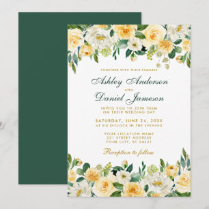 Waterverf Yellow Gold Green Wedding Elegant Kaart