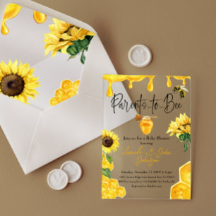 Waterverf Yellow Honey Sunflower Bee Baby shower Acryl Uitnodigingen