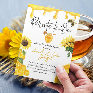 Waterverf Yellow Honey Sunflower Bee Baby shower Kaart