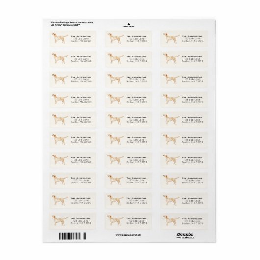Waterverf Yellow Lab Silhouette Adres Etiket (Full Sheet)