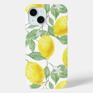Waterverf Yellow Lemons Flowers & Foliage Custom iPhone 15 Case