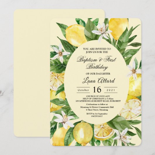  Waterverf Yellow Lemons Lijst Uitnodiging (Voorkant / Achterkant)