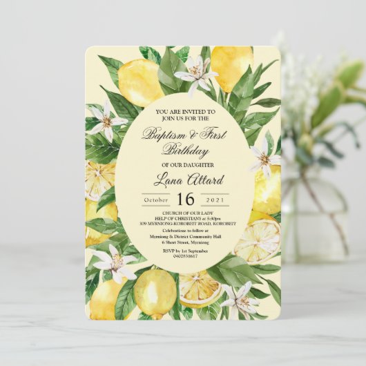  Waterverf Yellow Lemons Lijst Uitnodiging (Staand voorkant)