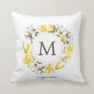 Waterverf Yellow Magnolia Wreatmonogram Kussen