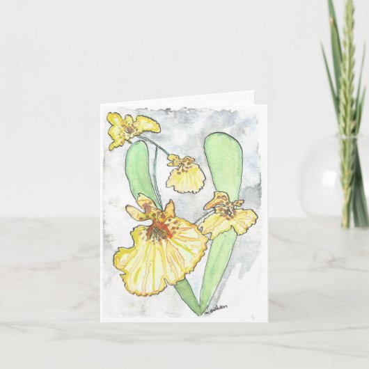 Waterverf Yellow Orchid Note Kaart met envelop (Voorkant)