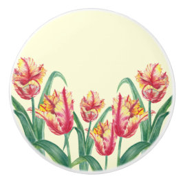 Waterverf Yellow Parrot Tulip Floral Illustration Keramische Knop