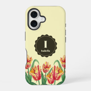 Waterverf Yellow Parrot Tulips Floral Monogram iPhone 16 Hoesje