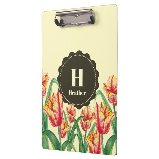 Waterverf Yellow Parrot Tulips Floral Monogram Klembord (Links)