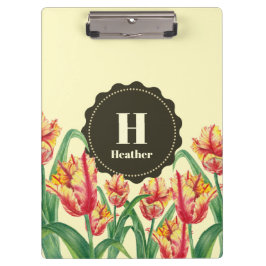 Waterverf Yellow Parrot Tulips Floral Monogram Klembord