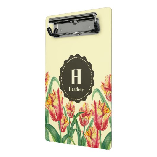 Waterverf Yellow Parrot Tulips Floral Monogram Mini Klembord (Angled2)