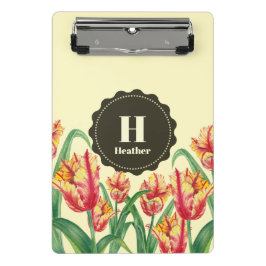Waterverf Yellow Parrot Tulips Floral Monogram Mini Klembord
