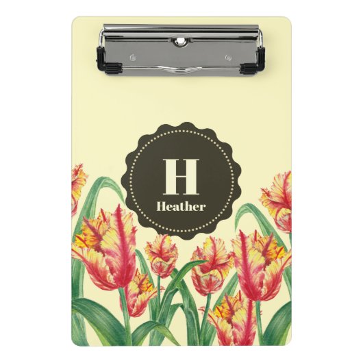Waterverf Yellow Parrot Tulips Floral Monogram Mini Klembord (Voorkant)