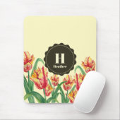 Waterverf Yellow Parrot Tulips Floral Monogram Muismat (Met muis)