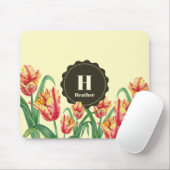 Waterverf Yellow Parrot Tulips Floral Monogram Muismat (Met muis)