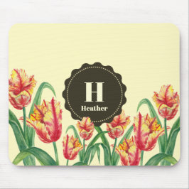 Waterverf Yellow Parrot Tulips Floral Monogram Muismat