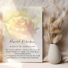 Waterverf Yellow Rose Memorial Hartelijk dank Bedankkaart