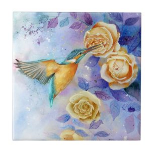Waterverf Yellow Roses Bird and Bloom Art Tegeltje