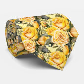 Waterverf Yellow Roses Spring Summer Floral Stropdas (Opgerold)