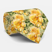 Waterverf Yellow Roses Spring Summer Floral Stropdas (Opgerold)