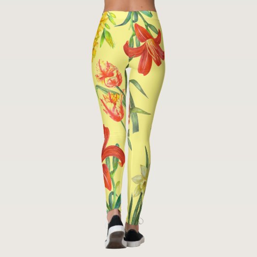 Waterverf Yellow Spring Flowers Bloempatroon Leggings (Achterkant)