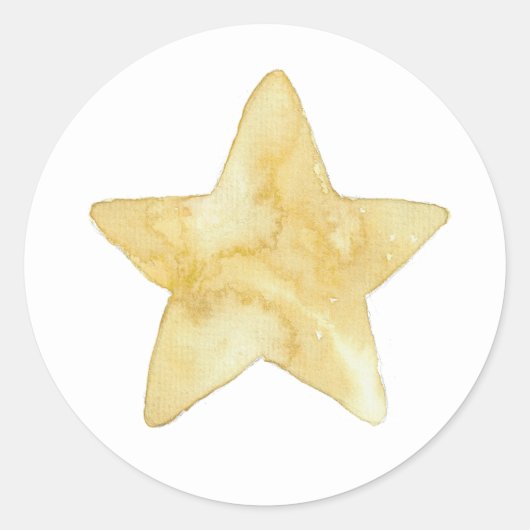 Waterverf Yellow Star Ronde Sticker (Voorkant)