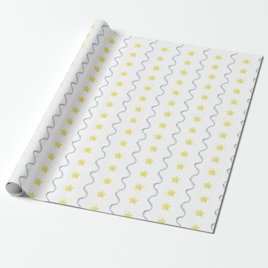 Waterverf Yellow Stars Kerst Cadeaupapier (Uitgerold)