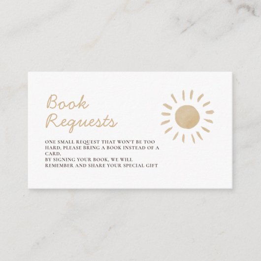 Waterverf Yellow Sun Baby shower Book Request Informatiekaartje (Voorkant)