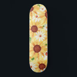 Waterverf Yellow Sunflower en Daisy Persoonlijk Skateboard<br><div class="desc">waterverf blij gele zonnebloemen en madeliefje</div>