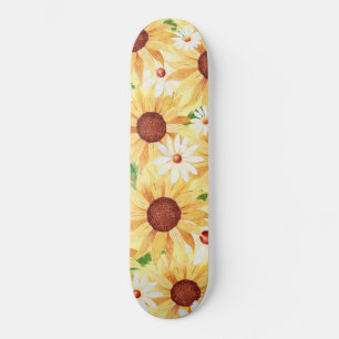 Waterverf Yellow Sunflower en Daisy Persoonlijk Skateboard