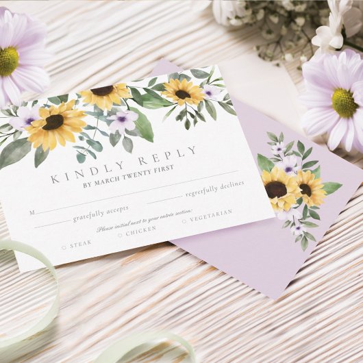 Waterverf Yellow Sunflower & Purple Flowers RSVP