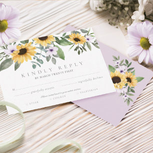 Waterverf Yellow Sunflower & Purple Flowers RSVP Kaartje