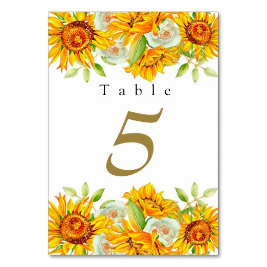 Waterverf Yellow Sunflower Table Number Kaart (Voorkant)