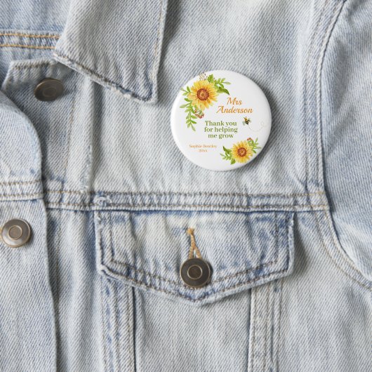 Waterverf Yellow Sunflower Teacher Appreciation Ronde Button 5,7 Cm (In situ)