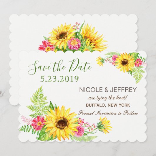 Waterverf Yellow Sunflower Wedding Save the Date (Voorkant / Achterkant)