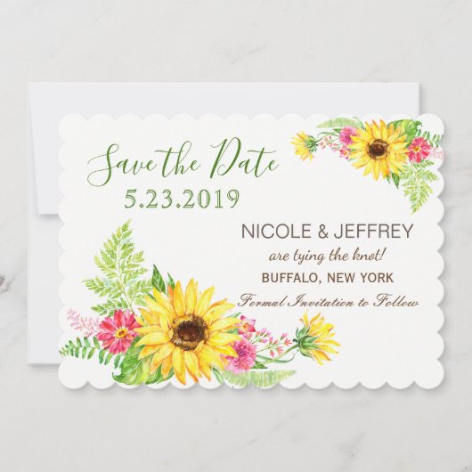 Waterverf Yellow Sunflower Wedding Save the Date (Voorkant)