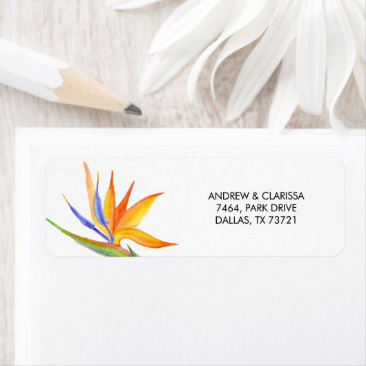 Waterverf Yellow Tropical Flower Return-adres Etiket (Insitu)