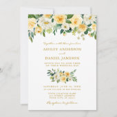 Waterverf Yellow White Floral Wedding Gold Kaart (Voorkant)