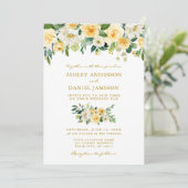 Waterverf Yellow White Floral Wedding Gold Kaart (Staand voorkant)