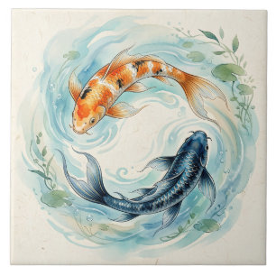 Waterverf Yin Yang Koi Vis Tegeltje