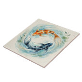 Waterverf Yin Yang Koi Vis Tegeltje (Zijkant)