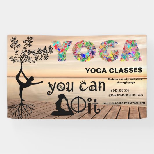 Waterverf Yoga boho Mediation instructeur healer Spandoek (Horizontaal)