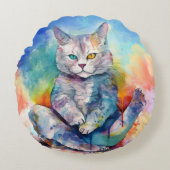 Waterverf Yoga Cat II Rond Kussen (Voorkant)
