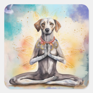 Waterverf Yoga Dog Vierkante Sticker
