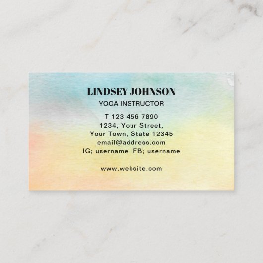 Waterverf Yoga Instructor voor levenscyclus Visitekaartje (Achterkant)