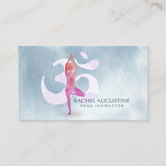 Waterverf Yoga Meditation Instructor Om Symbol Visitekaartje (Voorkant)