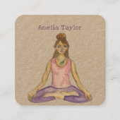 Waterverf Yoga Meisje Leraar in Lotus Pose Vierkante Visitekaartje (Voorkant)
