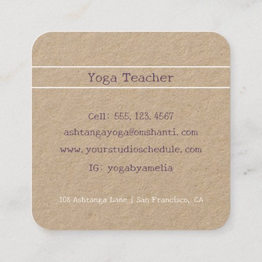 Waterverf Yoga Meisje Leraar in Lotus Pose Vierkante Visitekaartje (Achterkant)
