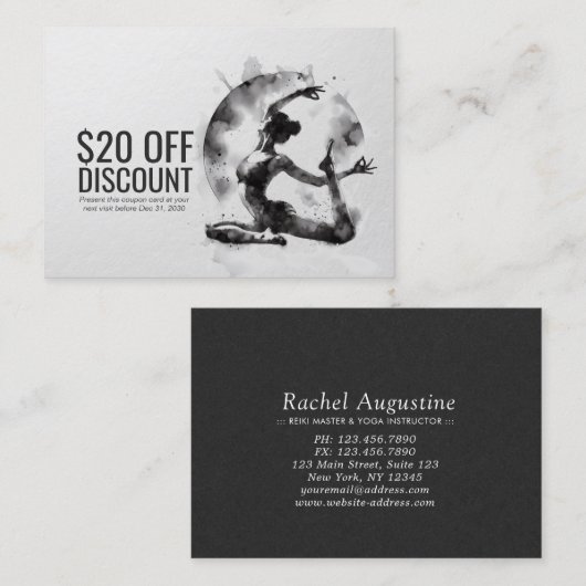 Waterverf Yoga Reiki One-Legged King Pigeon Pose Kortingskaartje (Voorkant / Achterkant)