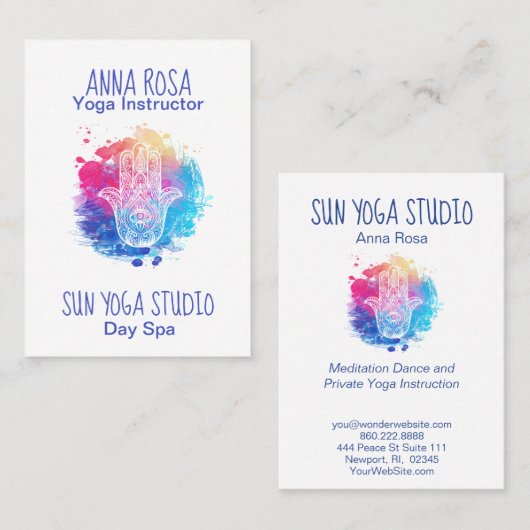 *~* Waterverf Yoga Spa Hamsa Hand Visitekaartje (Voorkant / Achterkant)