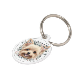 Waterverf Yorkie en Floral Wreath Huisdierpenning